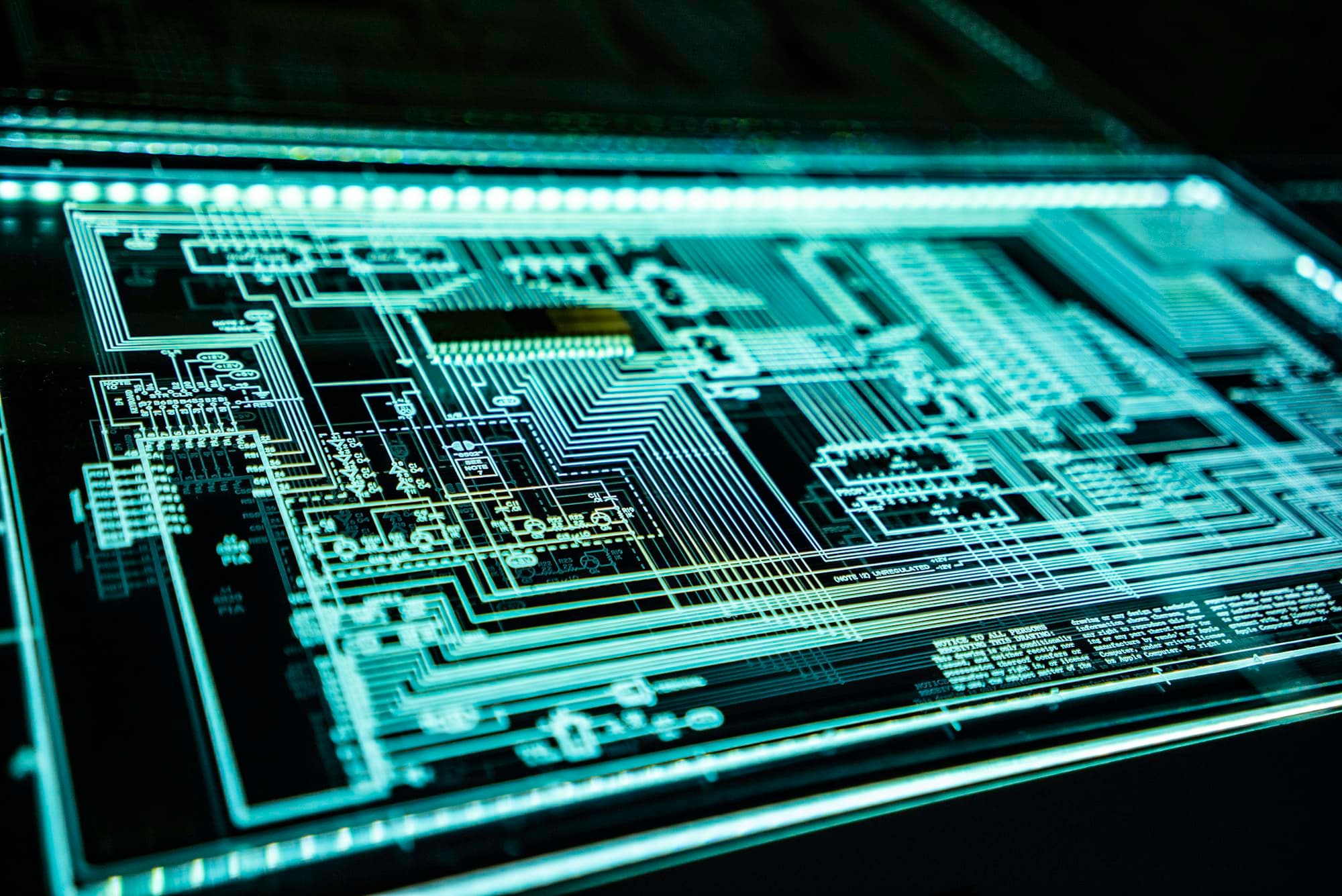 Close-up of an illuminated circuit board